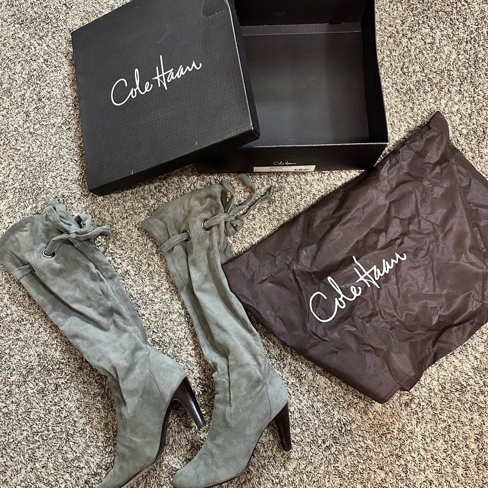 Cole Haan Women's Tall Gray Suede Heeled Boots